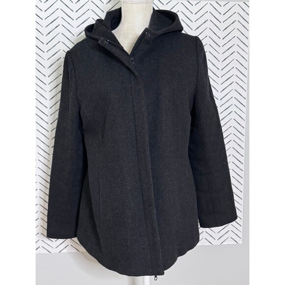 Vintage GAP Dark Gray Wool Blend Hooded Jacket Full Zip Women's XL Y2K - Picture 1 of 9